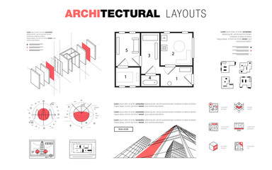 architectural layouts in trendy polygonal line composition. thin icons of buildings. professional pr