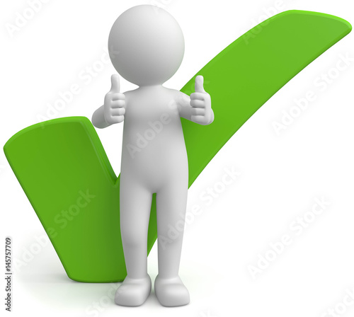 weisses 3d Männchen grüner Haken – Stock-Illustration | Adobe Stock