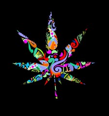 Marijuana leave with abstract pattern on black background