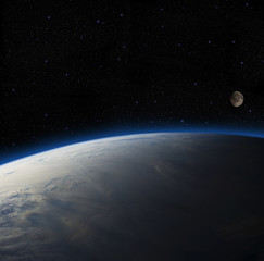  Earth overlooking the moon. Elements of this image furnished by NASA.