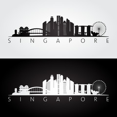 Singapore skyline and landmarks silhouette