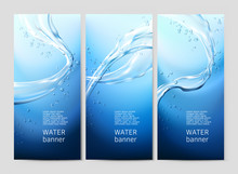 Vector Illustration Background With Flows And Drops Of Crystal Clear Water Of Light Blue Color