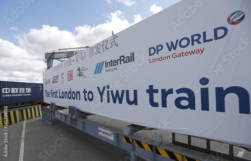 A Banner Promotes The First Uk To China Export Train Laden With