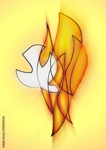 Holy Spirit Pentecost Symbol With A Dove Flames Or Fire