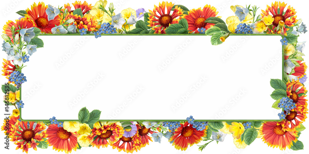 cartoon scene with beautiful and colorful flowers on white background