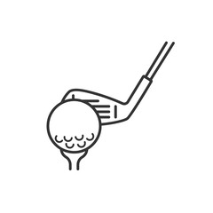 Poster - Golf ball on tee with club linear icon