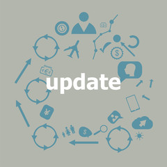 Poster - Text Update. Web design concept . Universal and standard icons for web and app