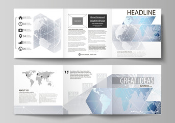 Poster - The minimalistic vector illustration of the editable layout. Two modern creative covers design templates for square brochure or flyer. Technology concept. Molecule structure, connecting background.