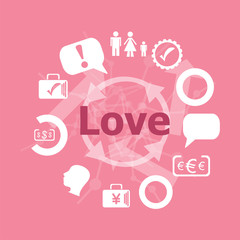 Poster - Text love. Social concept . Icons set. Flat pictogram. Sign and symbols for business, finance, shopping, communication, education