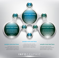Wall Mural - Abstract info graphic with circle elements. 3 parts concept. Can be used for workflow layout, banner, number options, step up options, diagram, web design. Vector illustration. Eps10.