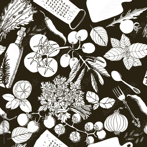 Naklejka na meble Vegetarian healthy food Hand drawing illustration Seamless pattern