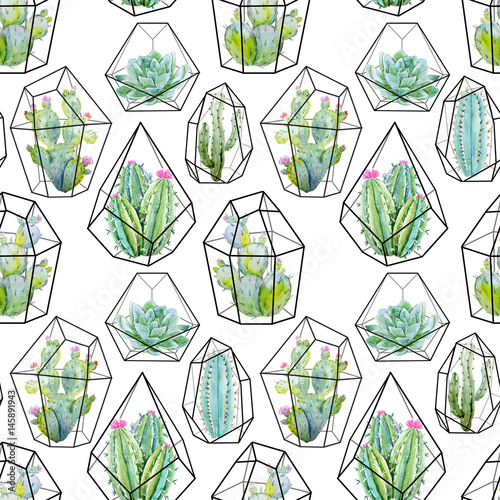 Obraz w ramie Watercolor cactus pattern