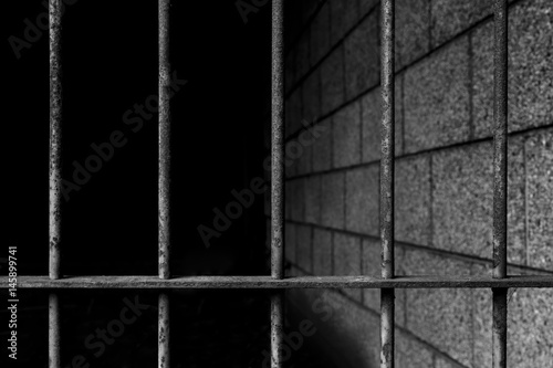 Fotografie, Obraz old prison bars cell lock background dark black and light