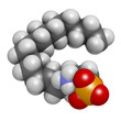 Sphingosine-1-phosphate (S1P) signaling molecule. 3D rendering. Atoms are represented as spheres with conventional color coding.