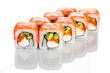 Philadelphia sushi roll with smoked salmon isolated on white 