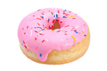 Pink Donut Closeup On White