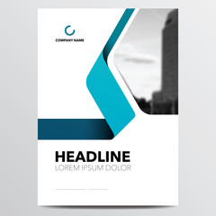 Wall Mural - Brochure, flyer, poster, magazine, annual report cover design template with blue geometric ribbon. Vector illustration.