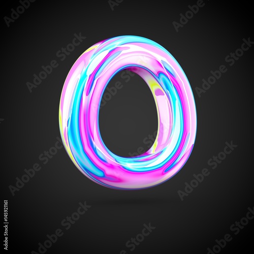 Fotografía Glossy holographic alphabet letter O uppercase isolated on black background