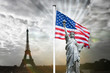 france états-unis usa us relation international internationale politique drapeau statue liberté libre symbole attentat solidaire unifier ensemble soutenir tour eiffel paris