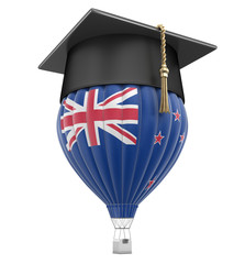 Poster - Hot Air Balloon with New Zealand Flag and Graduation cap. Image with clipping path