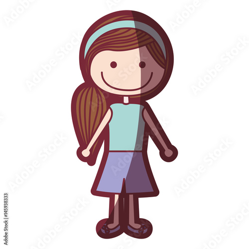 Color Silhouette Shading Cartoon Side Ponytail Hair Girl With