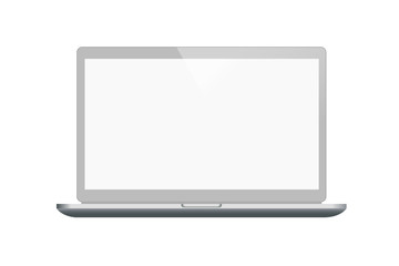 Poster - Realistic vector illustration of metal silver laptop with open blank display isolated on white background