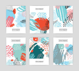 Poster - creative cards with abstract pattern, hand drawn doodle textures. collection colorful background with place for text.