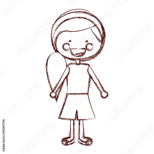 Blurred Contour Smile Expression Cartoon Side Ponytail Hair Girl