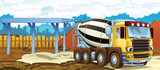 Fototapeta  - cartoon scene of a construction site with different heavy machines