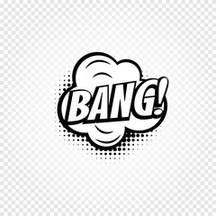Poster - Isolated abstract black and white color comics speech balloon icon on checkered background, dialogue box with popular expressions, pop art dialog frame vector illustration