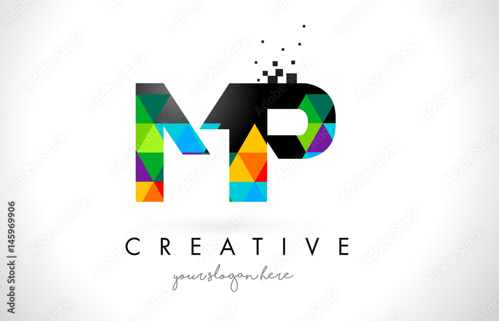 MP M P Letter Logo with Colorful Triangles Texture Design Vector. Stock ...