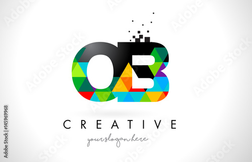 Cuadros en Lienzo OB O B Letter Logo with Colorful Triangles Texture Design Vector.