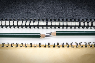 two green pencils between note books