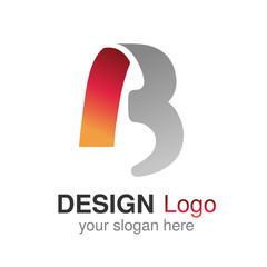 Poster - Vector original font alphabet. Letter B, corporate logo design, paper red - grey ribbon icon, origami