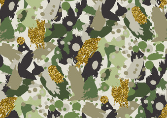 Wall Mural - Camouflage seamless pattern. Woodland style. Vector