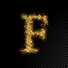 Gold Glittering Letter F On Black Background