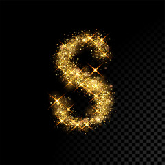 Gold glittering letter S on black background