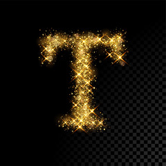 Wall Mural - Gold glittering letter T on black background