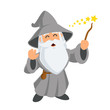 Wizard wearing a hat and a long beard, vector illustration
