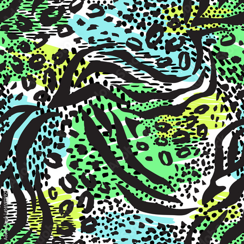 Stoffe zum Nähen Modische, nahtlose Tiermuster Hintergrund. Bunte exotische Animal-print. Vektormuster.