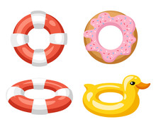 Colorful Swim Rings Icon Set Isolated On White Background. Vector Illustration.
