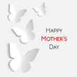 Happy Mother's Day greeting card, white with white paper origami butterflies