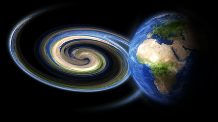 earth world planet and vortex isolated on black background
