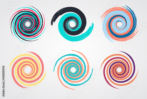 Fotografía color spiral swirl set circle with brush in flat style vector illustration