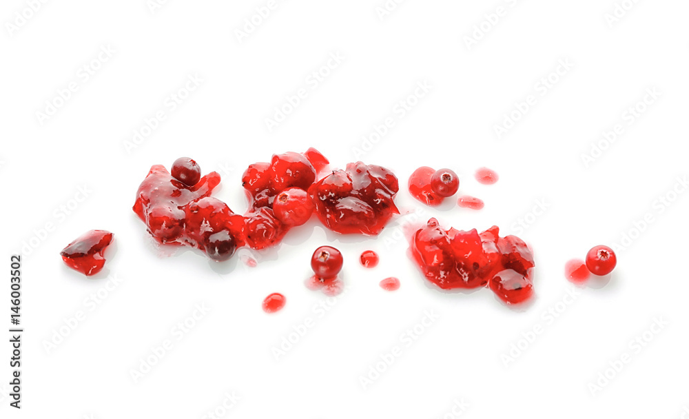 Cranberry sauce splatter on white background