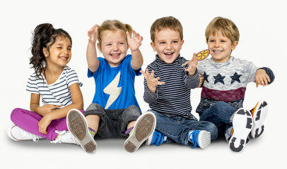 Wall Mural - Little Children Happy Cheerful Enjoying Friends