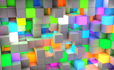 Fototapete - 3D rendering abstract background color light cubes