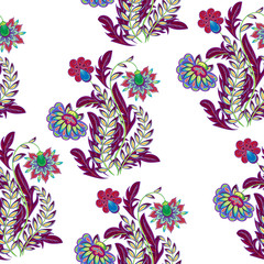 Poster - Vector floral seamless pattern with hand drawing fantasy flowers