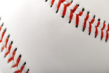 Macro Image Of A Baseball With The Closeup On The Stitches With Copy Space