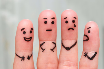 finger art of people. the concept of a group of people with different personalities.